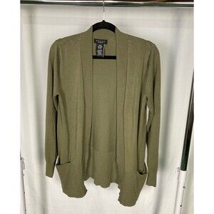 Grace The Perfect Fit Medium Olive Green Cardigan Knit Lightweight Open Pockets